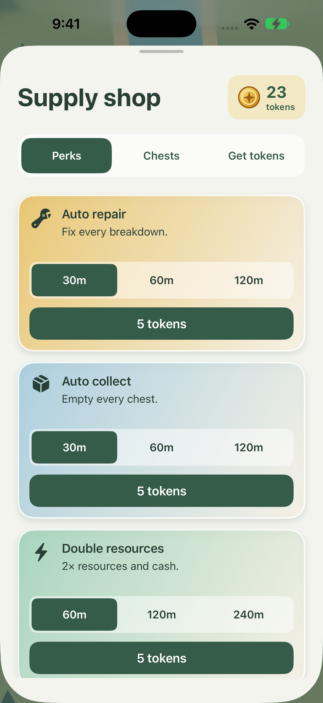 Timed mining perks in the Supply shop